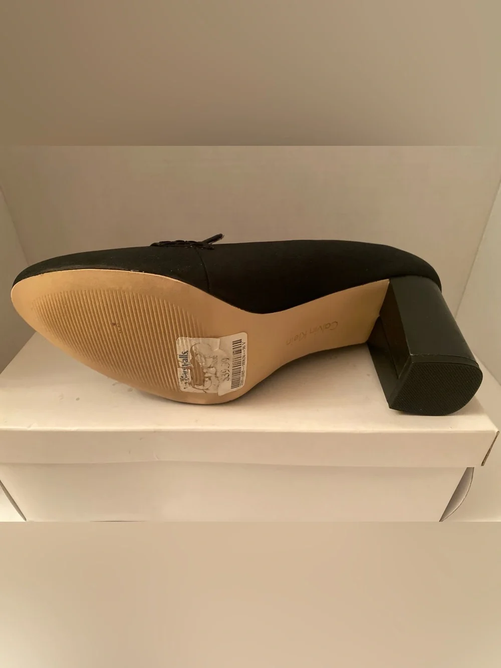 Calvin Klein Onada Nubuck Black Loafer Strap Block Heal Pumps Size 9.5